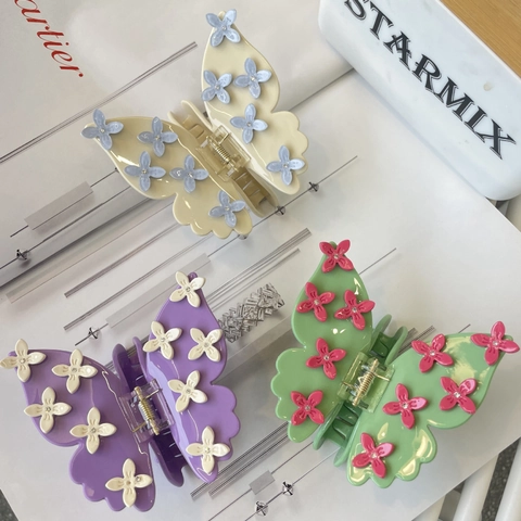 Pince À Cheveux Papillon Acétate Fleur 3D Strass Accessoires Cheveux Élégant Pour Femmes