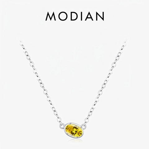 Ovaler Gelber Zirkon Anhänger Halskette Für Frauen 925 Sterling Silber Einfacher Eleganter Schmuck