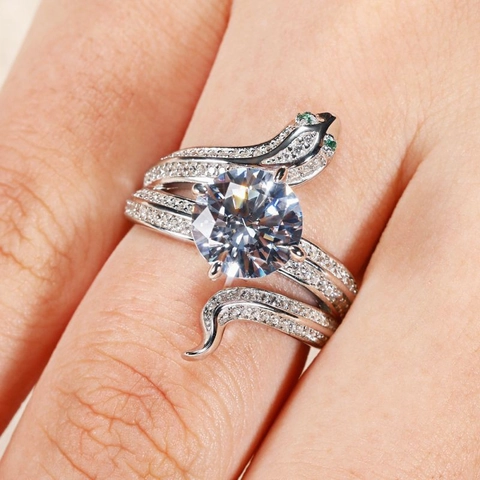 Snake Shaped Wrap Ring Brass With Zircon Round Center Stone Green Eyes Multi Layer Fashion Jewelry For Women