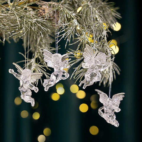 Weihnachtsengel Ornamente Transparent Acryl Mit Silbernen Flügeln Hängende Dekorationen Für Weihnachtsbaum Feiertagsparty Dekor