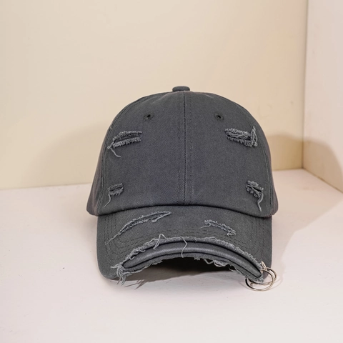 Cappello Da Baseball Distressed Cotone Lavato Anelli Di Metallo Street Hip Hop Regolabile Vintage Unisex