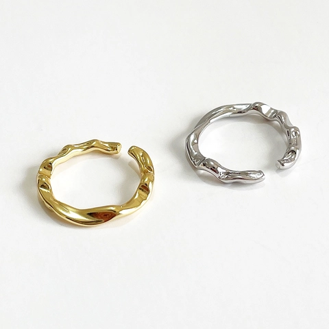 Anello In Argento Sterling 925 Texture Di Lava Irregolare Minimalista Aperto Regolabile Gioielli Per Donne