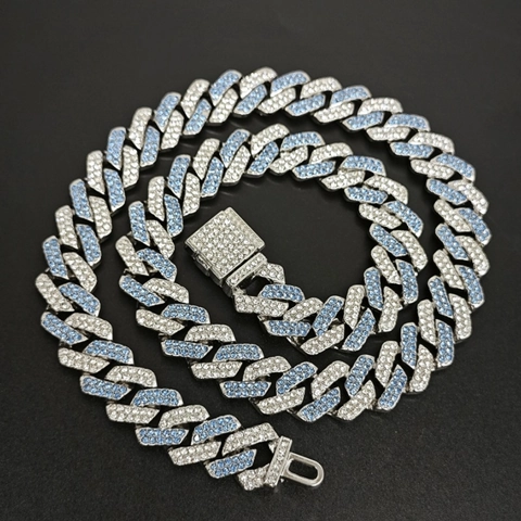 Hip Hop Cuban Chain Necklace Alloy Rhinestone Iced Out Colorful Streetwear Jewelry For Men Women