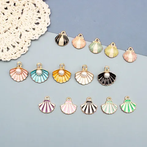 Shell Scallop Pendants Alloy Enamel Imitation Artificial Pearl DIY Jewelry Making Accessories Ocean Series Charm