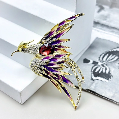 Phoenix Brooch Alloy Colorful Enamel Rhinestone Long Tail Elegant Bird Pin For Women Suit Accessories
