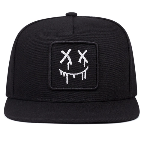 Cappello Da Baseball Snapback Cotone Twill Ricamo Sorriso Piangente X-Eye Regolabile Hip Hop Streetwear Uomo Donna