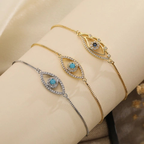 Evil Eye Armband Kupfer Zirkonia Vergoldet Verstellbarer Schiebeverschluss Boxkette Modeschmuck Damen