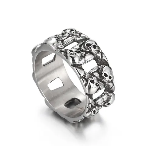 Men Skull Ring Vintage Punk Gothic Titanium Steel Hollow Band Jewelry Retro Skeleton Head For Men