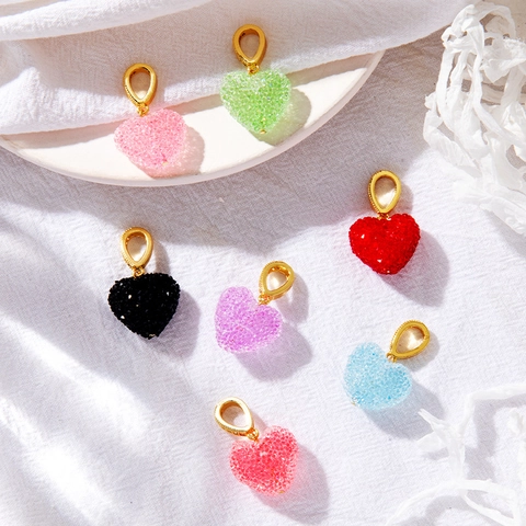 Pendenti Cuore Rame Placcato Oro 14K Cristallo Texture Zucchero DIY Gioielli Tendenza Luccicante Per Donne