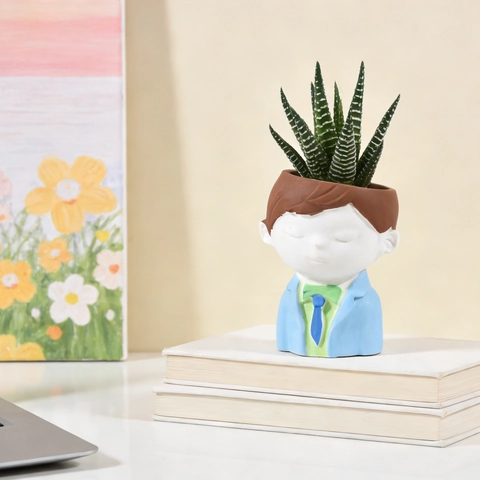 Stampo In Silicone Piccolo Ragazzo In Abito Per Vaso Da Fiori Succulente Portapenne Candele Resina Gesso Artigianato