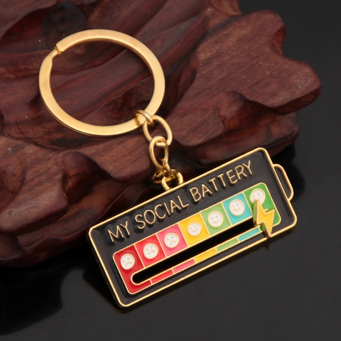Batería Social Rastreador De Humor Llavero Pin De Esmalte Interactivo Deslizante Giratorio Tomador Decisiones Joyas Aleación