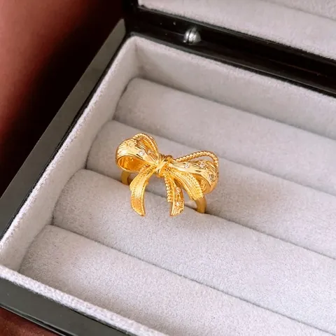 Fashion Adjustable Open Rings For Women 18K Gold Plated Copper Bow Heart Leaf Dragon Zircon Artificial Pearl Light Luxury Elegant