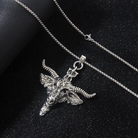 Gotische Baphomet Ziegenkopf Anhänger Halskette Mit Pentagramm Legierung Edelstahlkette Retro Hip Hop Schmuck Herren Damen