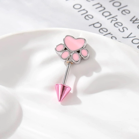 Kattenpoot Hart Kraakbeen Stud Oorbel Titanium Staal Emaille Body Piercing Sieraden Kegel Schroefsluiting Voor Dames