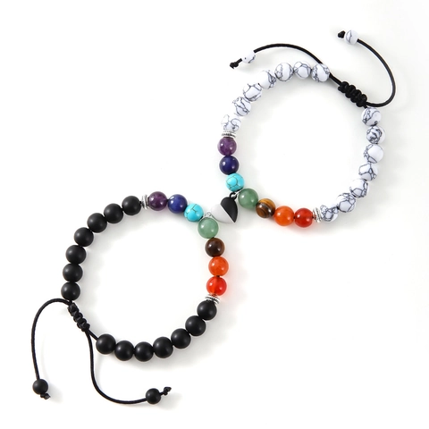 Magnetic Heart Couple Bracelets Natural Stone Beads Adjustable Cord Matching Relationship Jewelry Gift For Lovers Friends