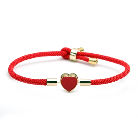 Adjustable Braided Rope Bracelet With Copper Heart Pendant Colorful Enamel Charm Jewelry For Women Men