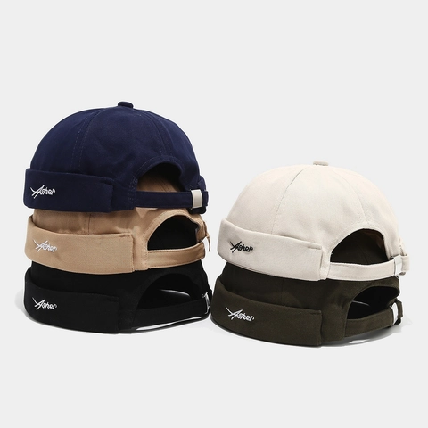 Bonnet Docker Rétro Chapeau Miki Sans Bord Beanie Coton Réglable Boucle Métallique Broderie Lettres Streetwear Unisexe