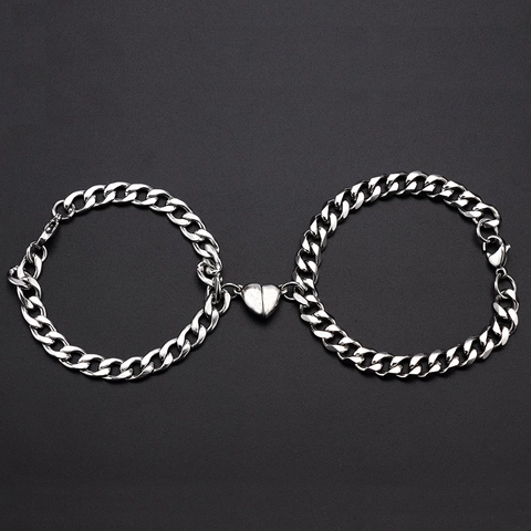 Pulseras Para Parejas Magnéticas De Eslabones Cubanos De Acero Inoxidable Joyería Romántica Para Hombres Mujeres Moda Simple