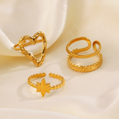 Herz Stern Offene Ringe Verstellbar Edelstahl Vergoldet Minimalistisch Hip Hop Mode Schmuck Für Frauen