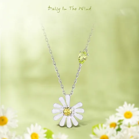 Collana Margherita in Argento Sterling 925 Per Donna Pendente Fiore in Zirconia Con Pietra Goccia Verde Regalo Gioielli Dolci