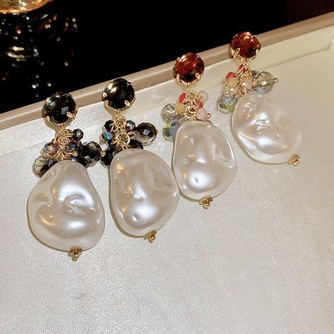 Boucles Oreilles Künstliche Perles Baroques Irrégulières Tige Argent Sterling 925 Künstliche Perles Cristal Colorées Style Vintage Géométrique