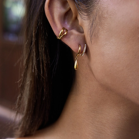 Layered Hoop Earrings Stainless Steel Water Drop Pendant Zircon Inlaid Waterproof Hypoallergenic Fashion Jewelry Women