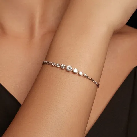 925 Sterling Silver Moissanite Bracelet For Women Light Luxury Double Layer Chain Bracelet With Graduated Round Stones Jewelry Gift
