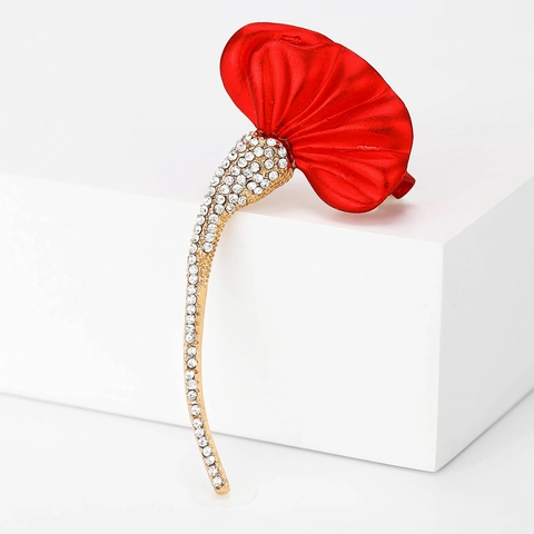 Eleganter Roter Blumen Ginkgo Blatt Legierung Brosche Pin Für Damen Hochzeitskleid Zubehör Mit Strasssteinen