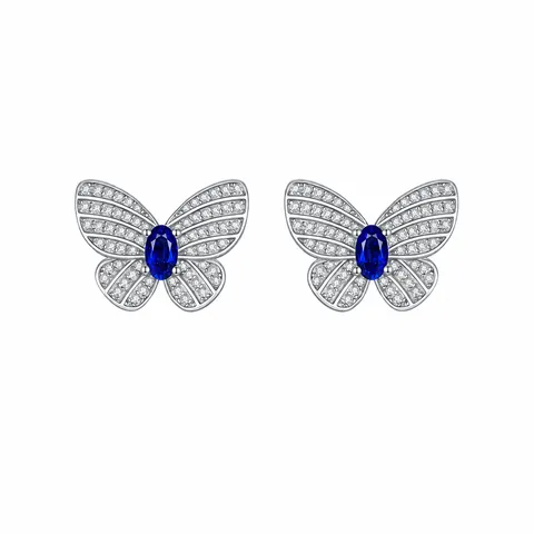 Boucles D'oreilles Papillon Avec Tige En Argent Sterling 925 Zircon Bleu Royal Vintage Élégant Bijoux Pour Femmes