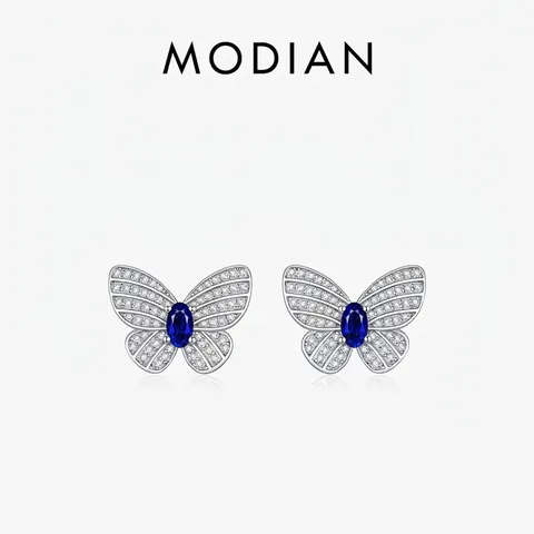 Butterfly Stud Earrings With 925 Sterling Silver Earring Post Royal Blue Zircon Micro Pave Vintage Elegant Jewelry For Women