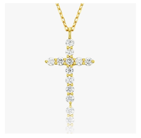 925 Sterling Silber Kreuz Kette Mit 5A Zirkonia 14K Vergoldet Religiöser Modeschmuck Geschenk Für Damen