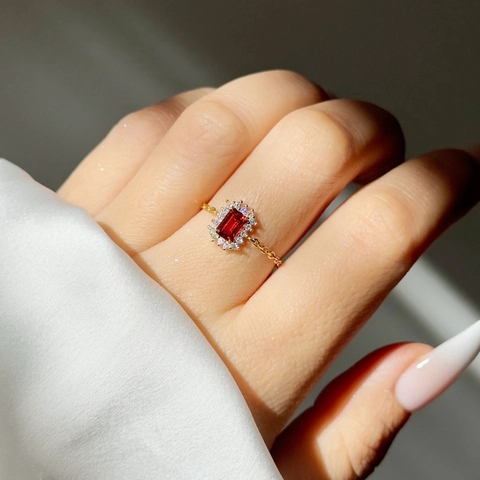 Adjustable Chain Ring Copper 18K Gold Plated Rectangle Zirconia Halo Finger Jewelry Elegant Gift For Women