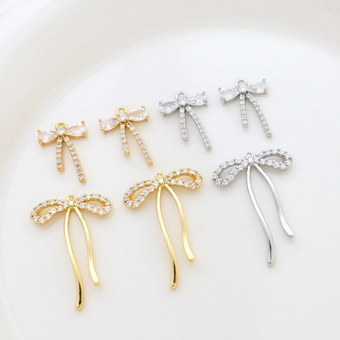 Pendentifs Noeud Papillon En Cuivre Plaqué Or Avec Zircon Charms DIY Fabrication Bijoux Colliers Bracelets Boucles Oreilles