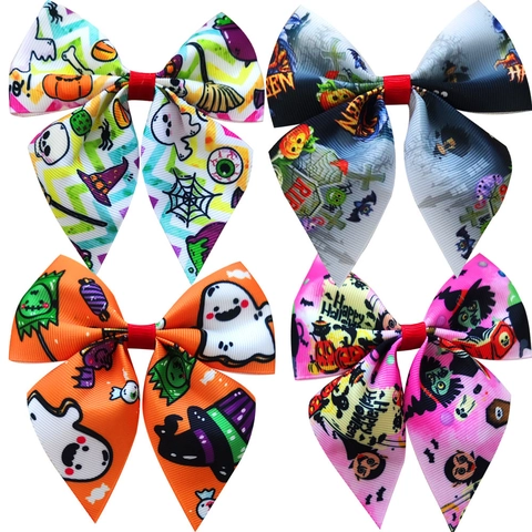 Halloween Bow Hair Clip Grosgrain Ribbon Printed Pumpkin Ghost Bat Swallowtail Hairpin Party Headwear For Girls Women