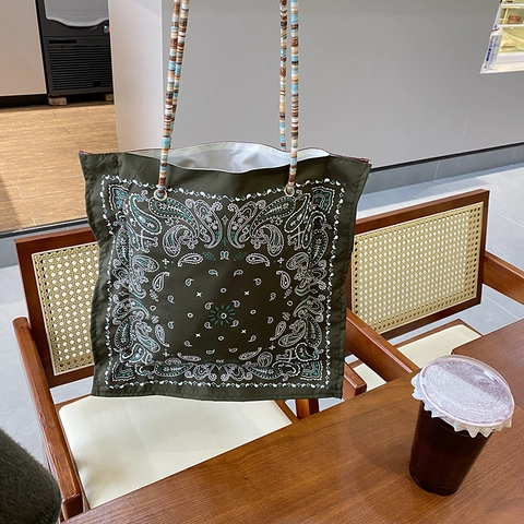 Paisley Print Tote Tasche Bohemian Schulterhandtasche Mit Bunten Perlen Trageriemen Vintage Ethnic Bandana Muster Für Frauen
