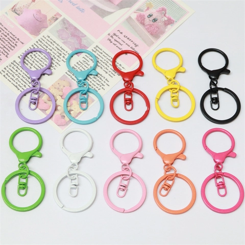 Porte-Clés En Alliage De Zinc Laqué Coloré Avec Fermoir Mousqueton Crochet Pivotant Anneau Plat Pour Bricolage Fabrication De Bijoux Artisanat