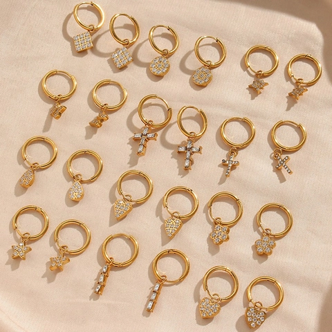 Edelstahl Huggie Hoop Ohrringe Mit Zirkon Anhängern 18K Vergoldet Dangle Drop Modeschmuck Für Frauen