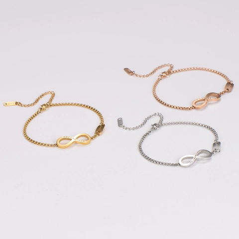 Pulsera De Símbolo Infinito De Acero Inoxidable 304 Con Incrustación De Zirconia Love Tag Cadena De Caja Joyería
