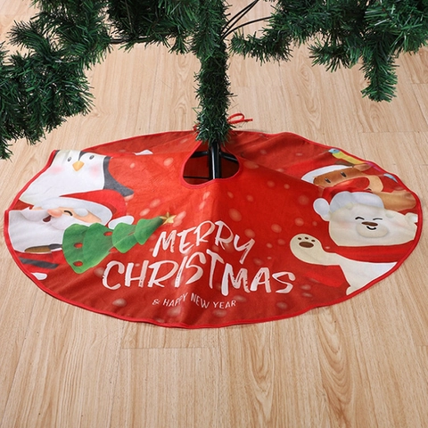 Falda De Árbol De Navidad Decoración De Base Tela No Tejida Dibujos Animados Cuadros Papá Noel Muñeco De Nieve Reno