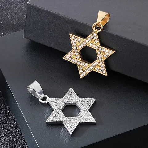 Colgante Estrella De David Hip Hop Con Diamantes De Imitación Acero Inoxidable Hexagrama Bling Para Hombres