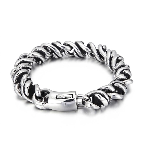 Herren 316L Edelstahl Armband Retro Geflochten Spiral Gliederkette Industrial Punk Schwermetall Armreif Schmuck Accessoire