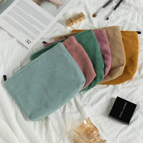 Große Kapazität Cord Kosmetiktasche Einfarbig Tragbare Make-Up Tasche Für Frauen Reise Kulturbeutel Reißverschluss