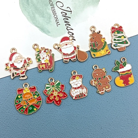 Christmas Charms Pendants Alloy Enamel Santa Claus Snowman Tree Gingerbread Man For DIY Jewelry Making