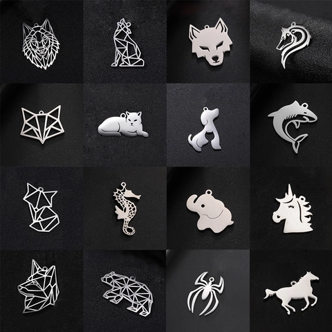 Roestvrijstalen Dier Hanger Geometrisch Hol Wolf Vos Kat Hond Haai DIY Sieraden Accessoires Voor Ketting Sleutelhanger