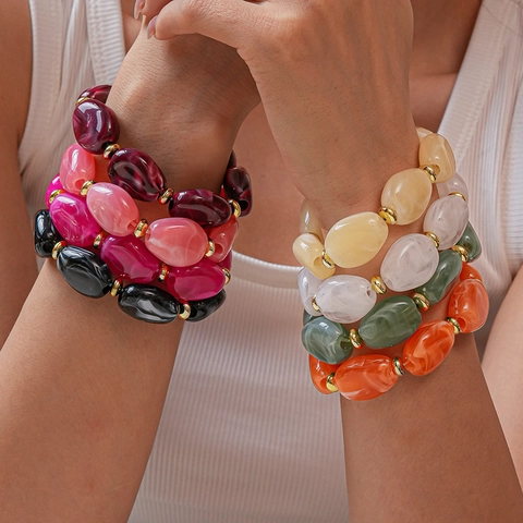 Pulsera De Cuentas De Acrílico Con Textura De Mármol Irregular Con Espaciadores De Metal Dorado Joyería Bohemia De Moda Para Mujer