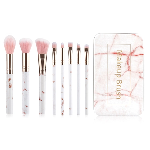 Make-up-Pinsel Synthetikfaserborsten Kunststoffgriff Marmormuster Tragbare Reise-Beauty-Tools Mit Eisen-Aufbewahrungskoffer