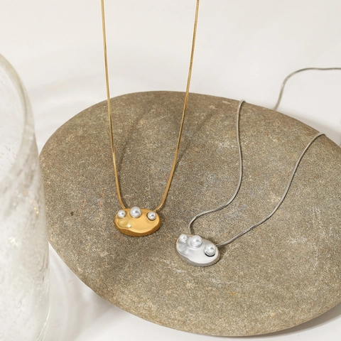 Collana Con Pendente Di Künstliche Perle In Acciaio Inossidabile Impermeabile Catena A Serpente Quadrata Gioielli Geometrici Ovali Da Donna