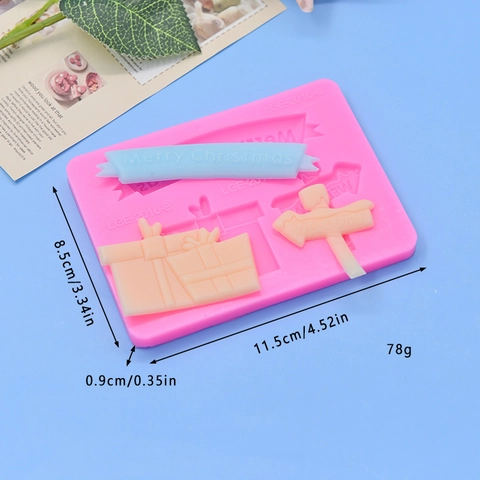 Christmas Silicone Mold Merry Christmas Banner Gift Box Welcome Sign DIY Fondant Cake Decorating Chocolate Baking Tool