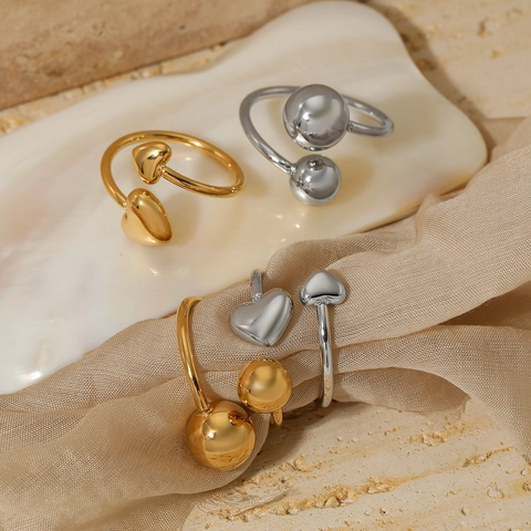 Minimalistischer Edelstahl Ring Offen Verstellbar Herz Und Kugel Design Mode Schmuck Für Damen Ins Stil