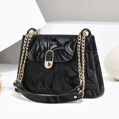 Sac À Bandoulière Femme En Cuir PU Imprimé Marbre Élégante Chaîne Dorée Sac À Main Carré Minimaliste Chic